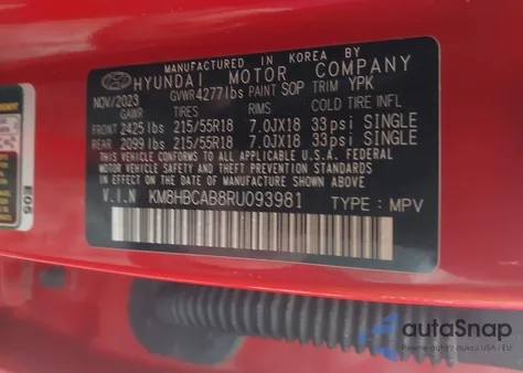2024 Hyundai Kona Sel from USA, damaged, VIN KM8HBCAB8RU093981